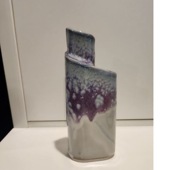 Bay Pottery 3 chamber ribbon vase gray blue purple - Picture 3 of 4